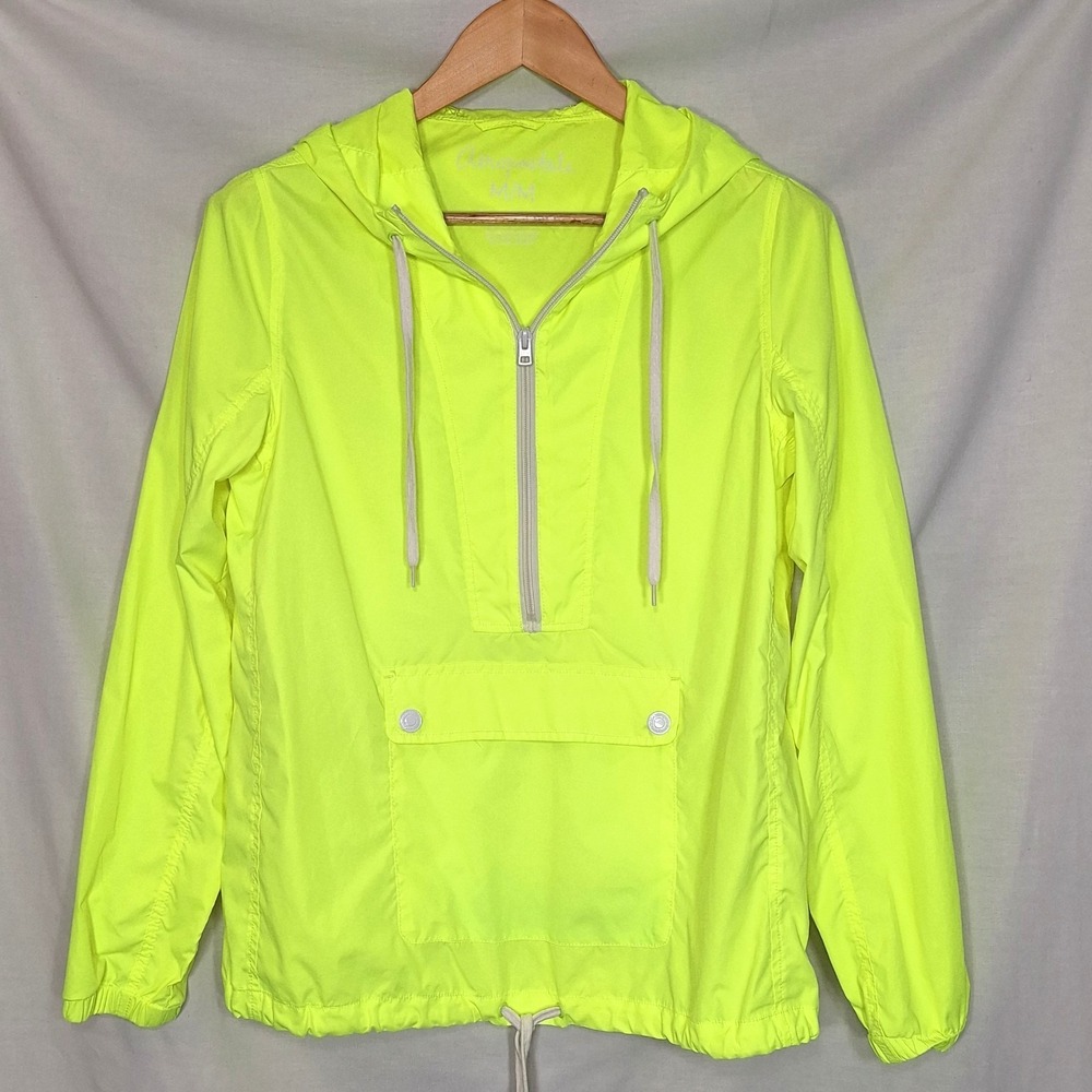 Aeropostale‎ MED Hi Vis Yellow Green Rain Jacket Hood Wind 80s Neon Retro Size M